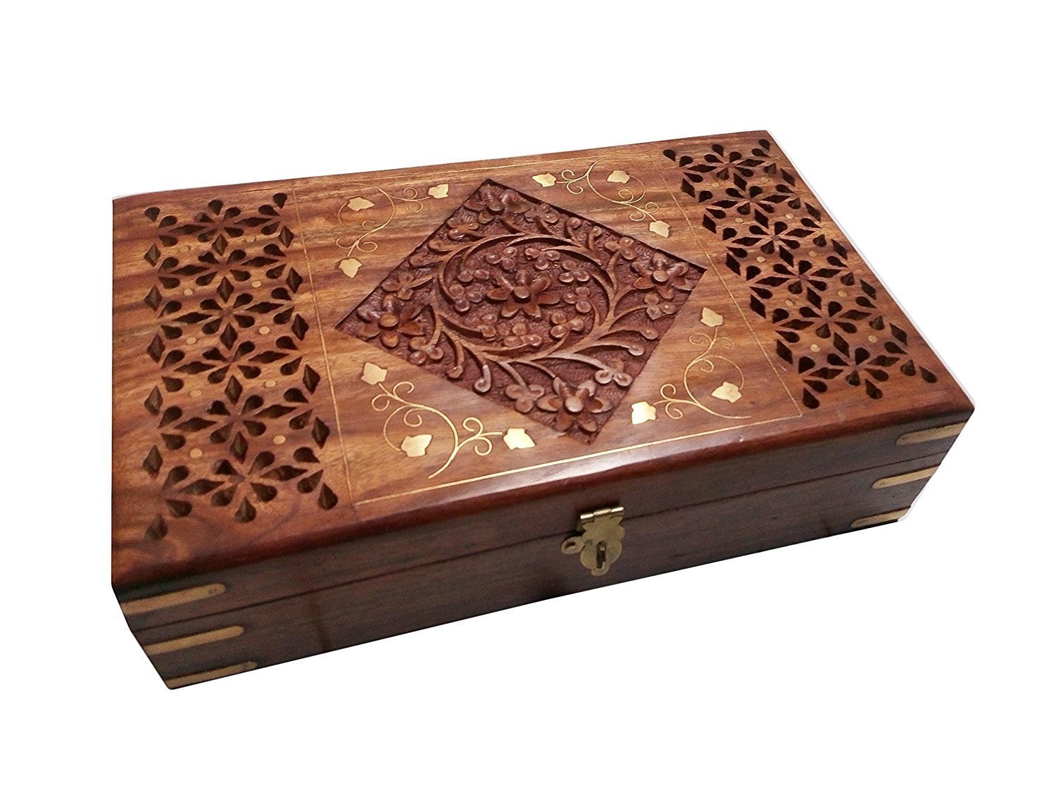 RGrandsonsRGrandsons Wooden Jewellery Box for Women Jewel Organizer Hand Carved Carvings Gift Items, 10.0x6.0x2.3 Inch, Wood