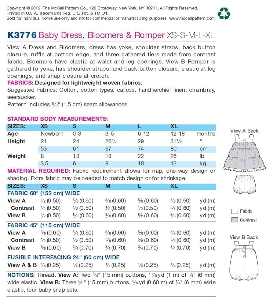 Amazon | 【KWIK SEW】赤ちゃんドレス、ブルマ、ロンパースの