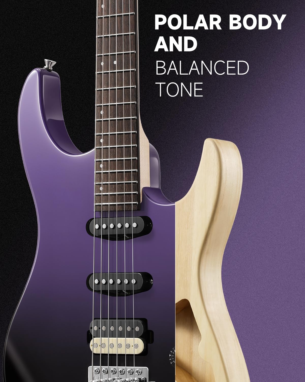 Donner DMT-66 39 Inch Full Size E-Gitarre für Anfänger, Starter E-Gitarren-Set mit Tasche Purplish Black