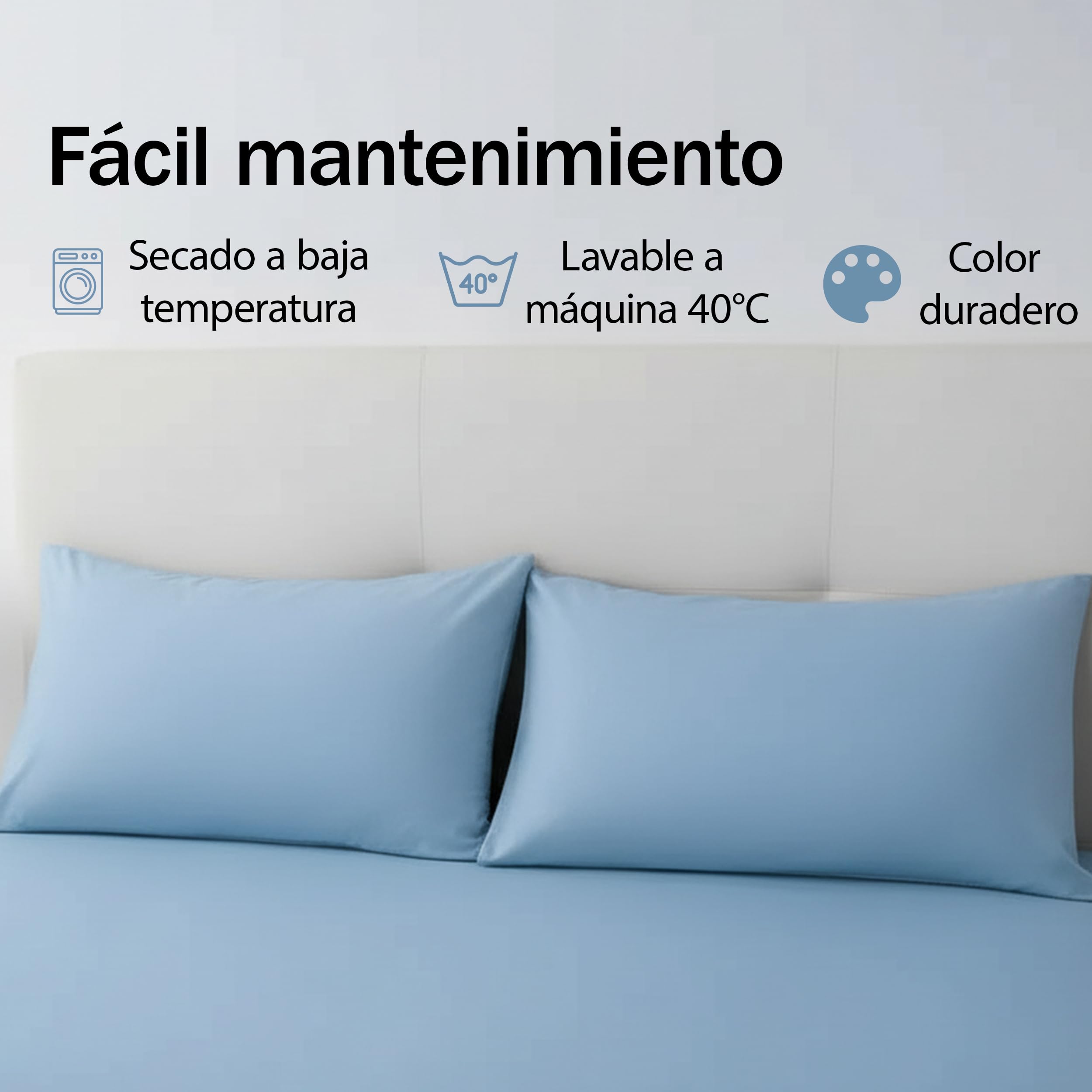 H HANSEL HOME Juego de 2 Fundas de Almohada con Cremallera – Protector de Almohada 100% Microfibra Transpirable y Suave – 70x45cm, Azul — view 5