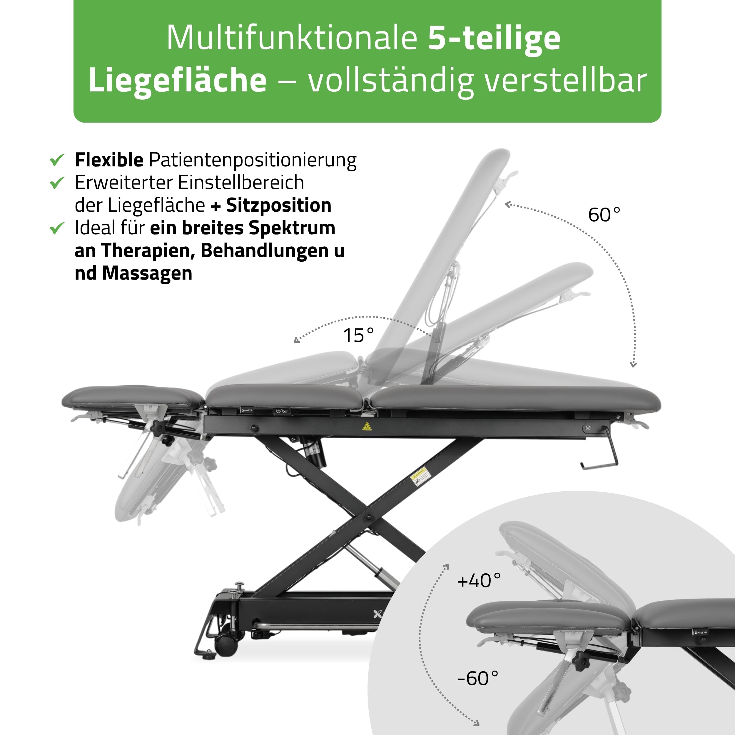 HABYS Massageliege Elektrisch 5-Segmente, Massagebank für Therapieliege | Elektrische Massageliege Höhenverstellbar 196 x 68cm, Kosmetikliege Elektrisch bis zu 200kg mit ERGO-Kissen, Evero Cross X5