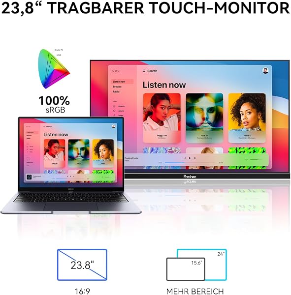 Monitor Touchscreen Portatile Grande da 23,8", 100% sRGB, VA FHD 1080P, Contrasto 4000:1, VESA, Altoparlanti, Supporto Regolabile a 90°, USB-C HDMI, Schermo Touch Portatile da 75Hz per Laptop/PC/Smart - 4