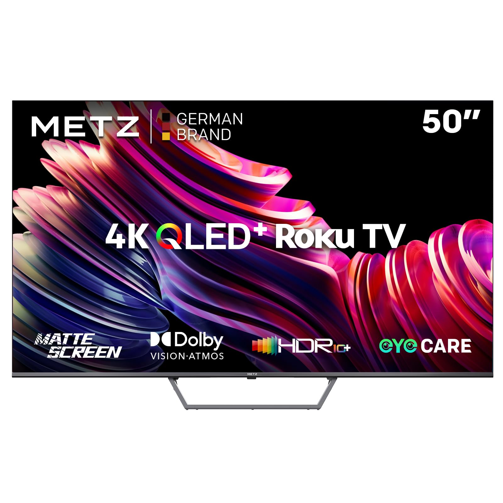 METZ Blue Roku TV, QLED 4K Smart TV 50 Zoll, 127cm, Fernseher mit Blendfreier Bildschirm, Dolby Vision, HDR10, HLG, DTS Studio, Triple Tuner DVB-T/T2/C/S/S2, WLAN, LAN, HDMI, USB, 50MQE7011