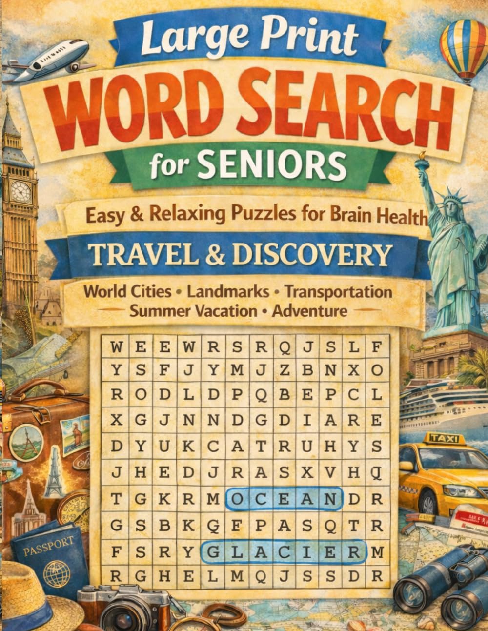 Large Print Word Search for Seniors: Travel & Discovery: Easy & Relaxing Puzzles for Brain Health