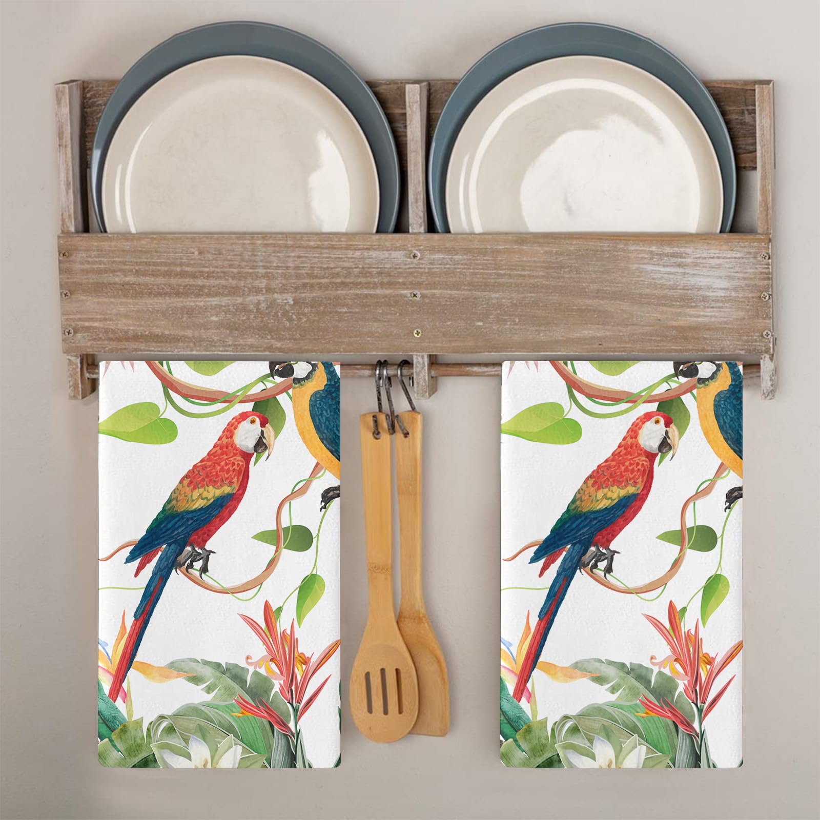 Strofinacci Cucina Pappagallo Rosso Blu Canovacci Cucina Assorbente Microfibra Morbido e Lavabile Asciugamani Cucina Decorativi per Bagno Ristorante 4 Pezzi (40x60 cm)