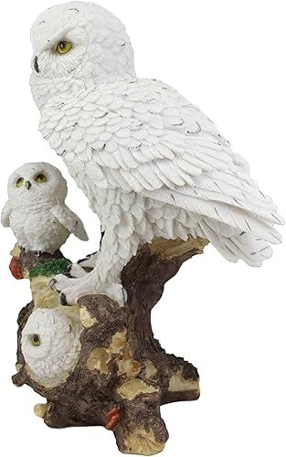 Miniatura 3 de Ebros - Tundra nevada búho blanco posado en rama de árbol con búhos bebés, estatua de 12 pulgadas de alto, caprichosa Tundra Forest Nocturnal