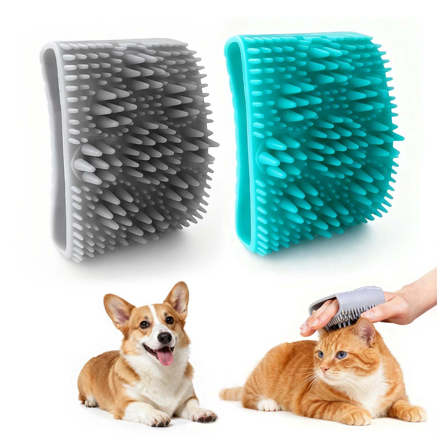 Juego de 2 Cepillos para Mascotas, Suave Tangle Teezer de Silicona para Quitar Pelo y Masaje, Mango Ergonómico para Brill del Pelaje, Cepillo para Perros y Gatos en Azul y Gris