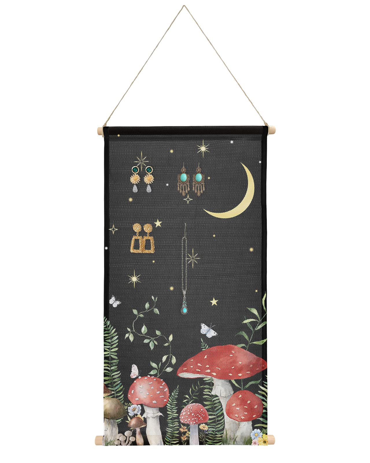 Hanging Earring Jewelry Organizer Mushroom Plant in Starry Sky Moon Stub Earring Holder Necklace Earring Display Large Capacity Earring Hanging Organizer for Women Girls 12