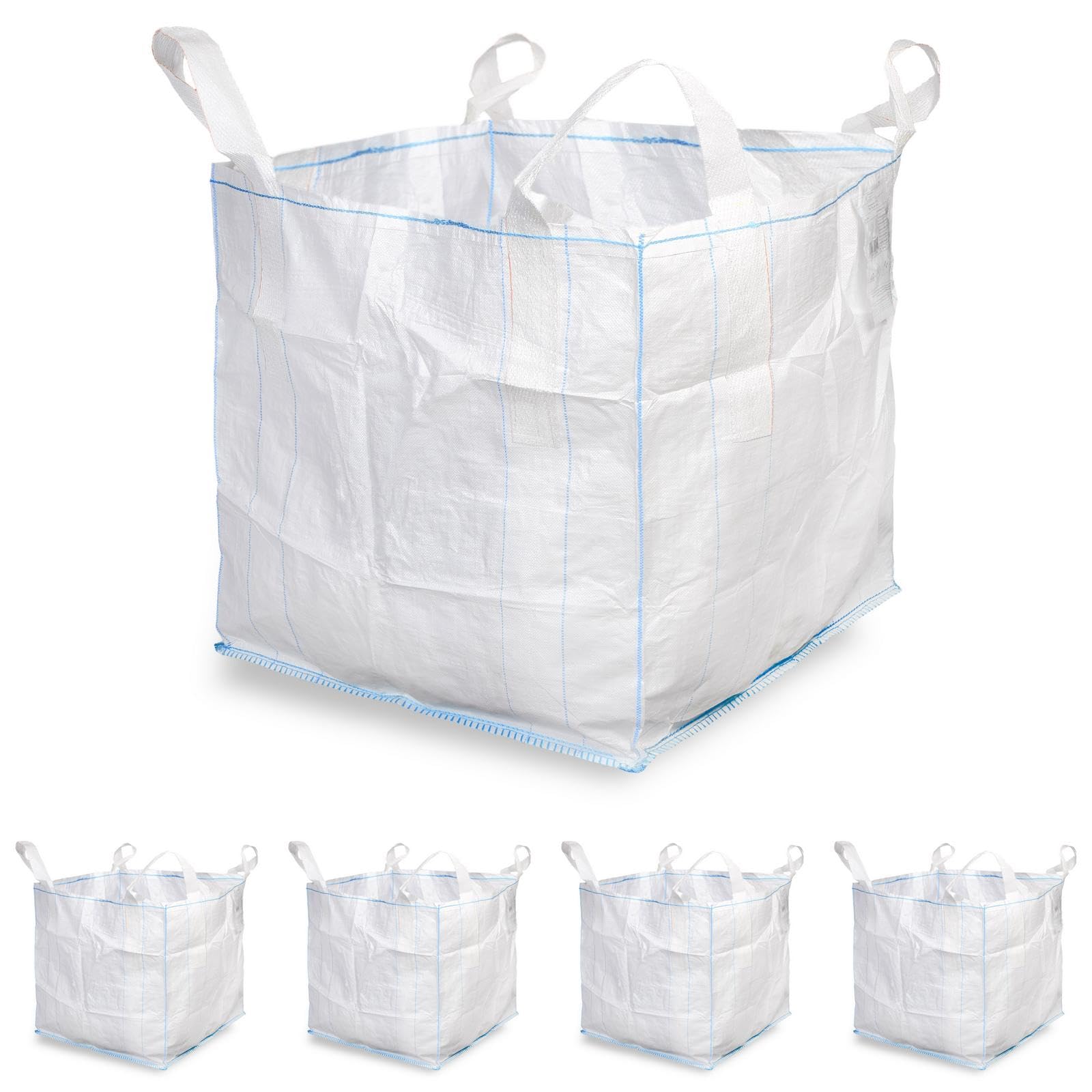 HypafolPP Big Bag 5er Pack I 90x90x90 cm Schwerlastsäcke mit 1000 kg Traglast I Big Pack Gartenabfallsack stabil mit 4 Schlaufen für sichere Transporte I Holz, Bauschutt, Gartenabfall