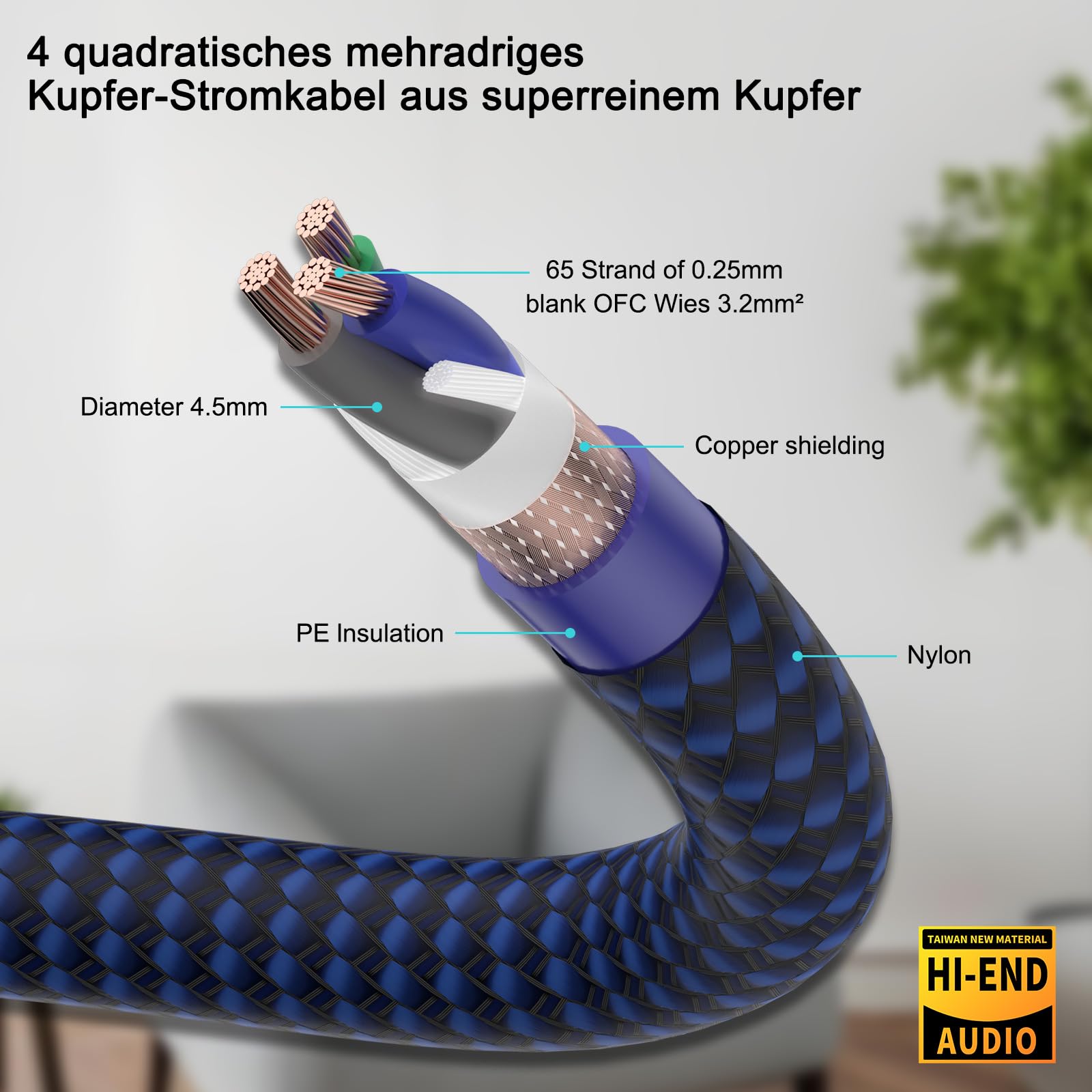 Cavo di alimentazione HiFi Cavo di alimentazione High End 4N OFC C15 Spina a 3 pin in fibra di carbonio Tubo flessibile intrecciato in nylon di alta qualità Cavo di alimentazione per subwoofe