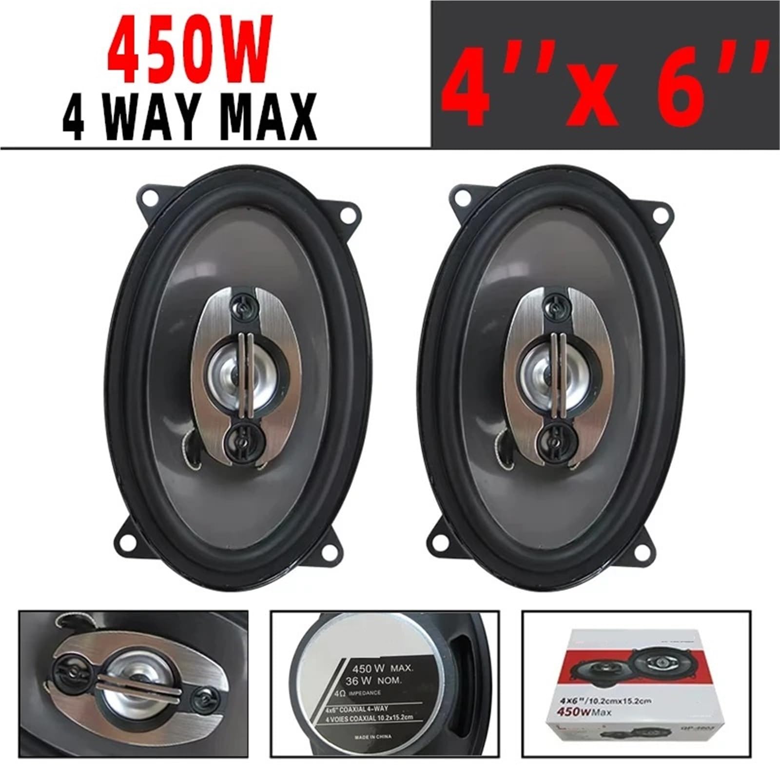 Głośniki samochodowe z głośnikiem wysokotonowym 2 szt. 225 W 4X6 cali 4-drożny samochodowy głośnik współosiowy HIFI Car Door Audio Muzyka Stereo wysokotonowy Średnio-niskotonowy Zakres częstotliwości
