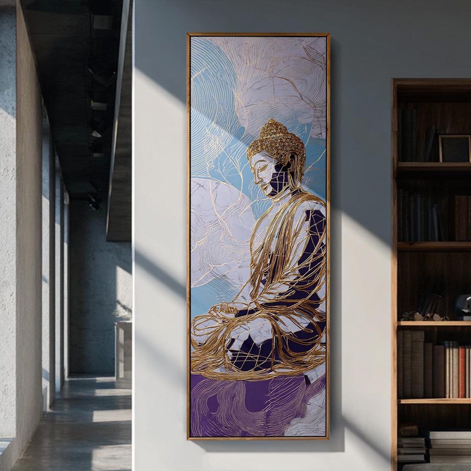 XBTYKPB Cuadro vertical de Buda para pared, pintura alta y estrecha para meditación, pieza de inspiración espiritual, decoración para sala de yoga (60x180cm/marco interior)