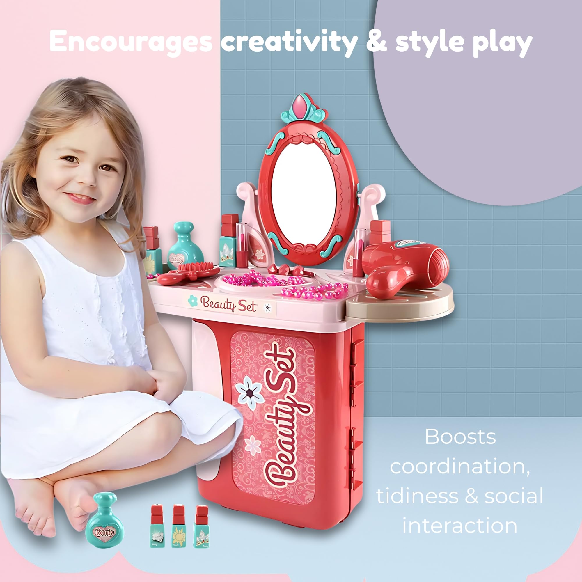 Amazon.com: OLEOCA Kids Vanity Set — 3 in 1 Suitcase, Table