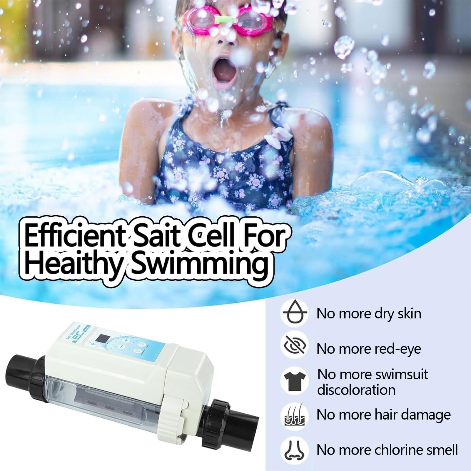 Clorador De Sal por ElectróLisis, Clorador De Agua Salada para Piscinas, Generador De Cloro Salado, Celda De Sal para Generador De Piscinas, FuncióN De Limpieza AutomáTica 60cubePool