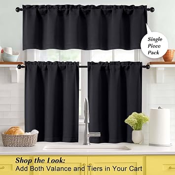 Black Blackout Curtains 36 Inch Long Tier 2 Panels for Windows