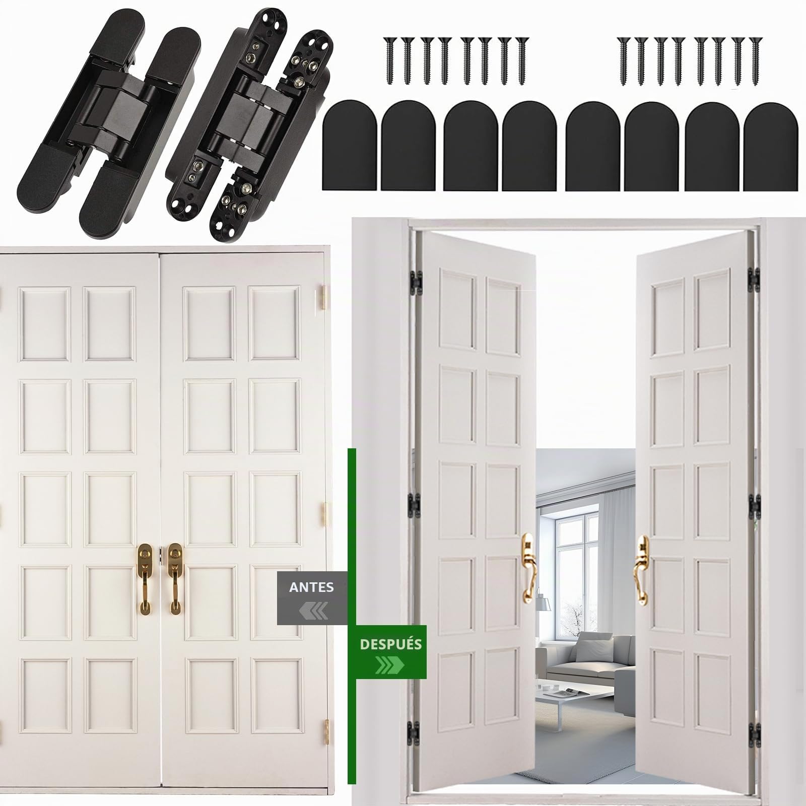 7 inch Bisagras de Puerta Ocultas,Bisagras Invisibles para Puertas de 180 Grados,Bisagras de Puerta Ocultas,Bisagra de Puerta Plegable 3D con Tornillos Hexagonales para Puerta de Madera 80kg