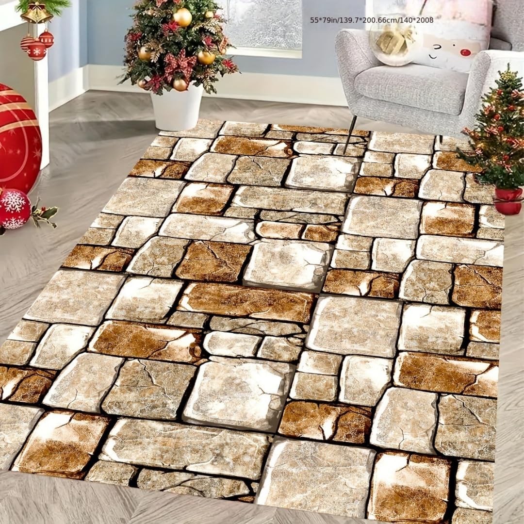3D Steinoptik Teppich, rutschfest & Wetterfest, Naturstein Muster Teppich für Wohnzimmer, Balkon, Terrasse, Küche, Schlafzimmer, Pflegeleicht, Mehrere Größen & Designs (Farbe-3,160x200cm)