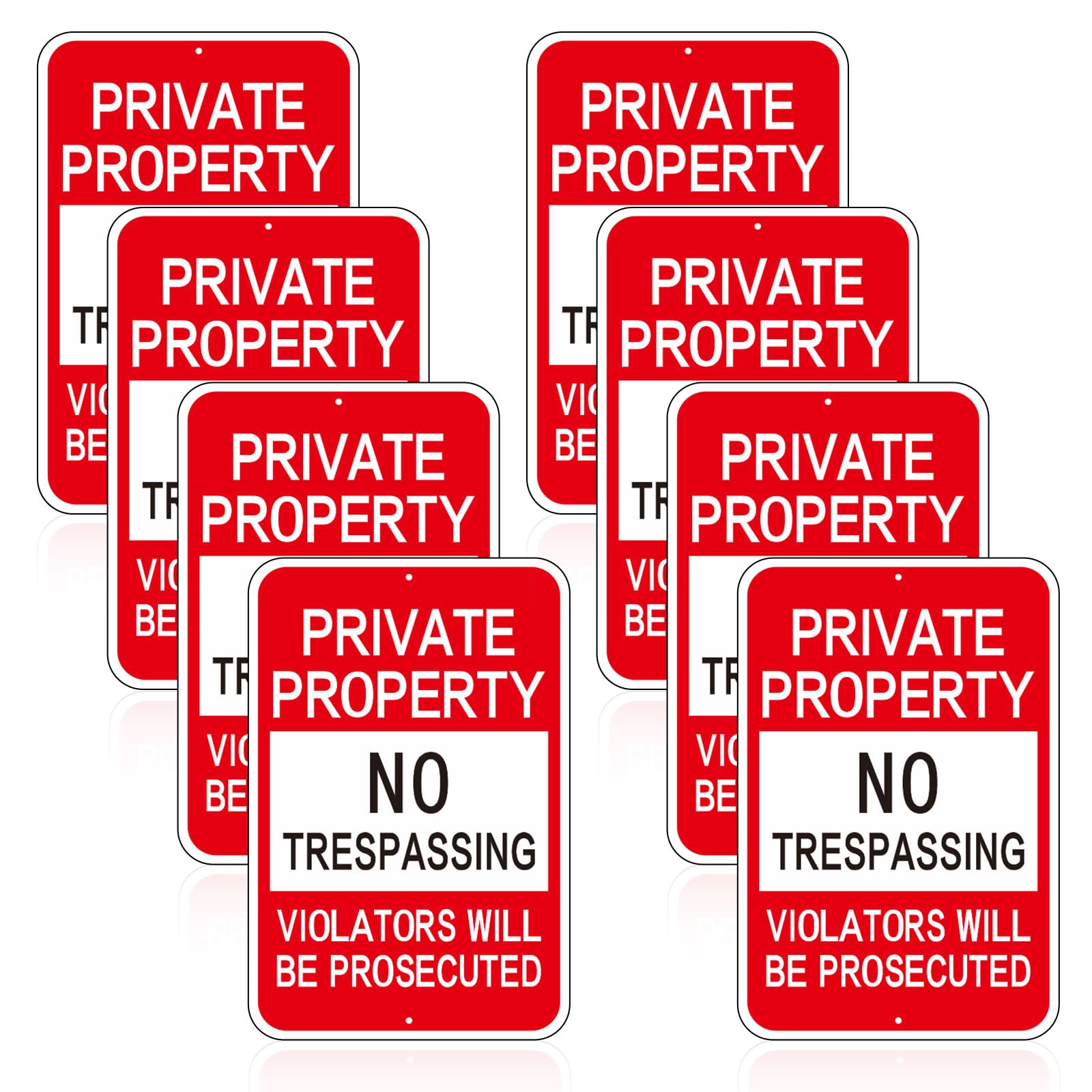 Amylove Paquete de 8 letreros grandes de propiedad privada con texto en inglés "No Trespassing", letreros de advertencia de aluminio para propiedad, resistentes a la intemperie, impermeables, para