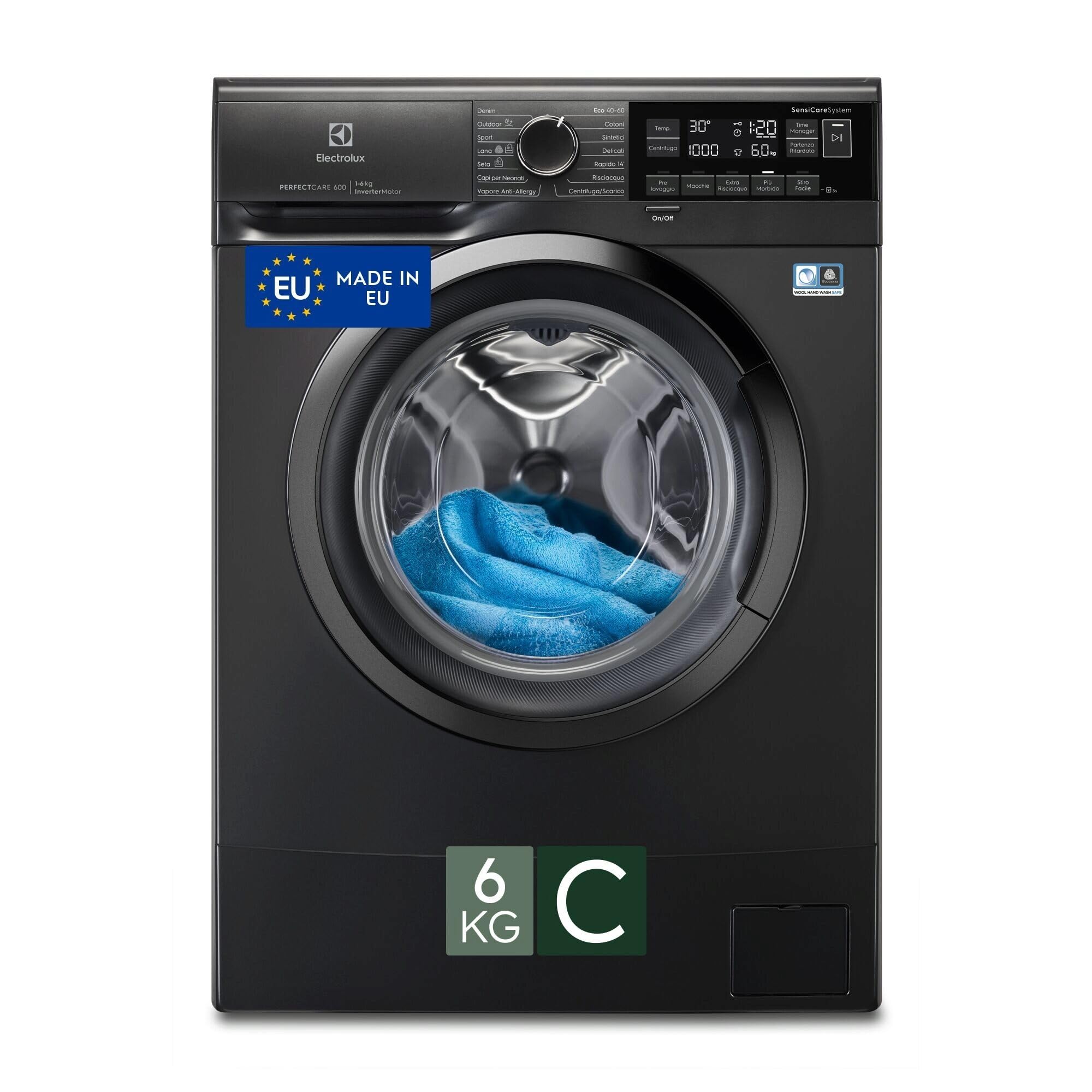 Electrolux EW6SBLACK Lavatrice Slim a Carica Frontale PerfectCare 600 con SensiCare System, 6 kg, Classe C, Argento Scuro [Classe di efficienza energetica C]