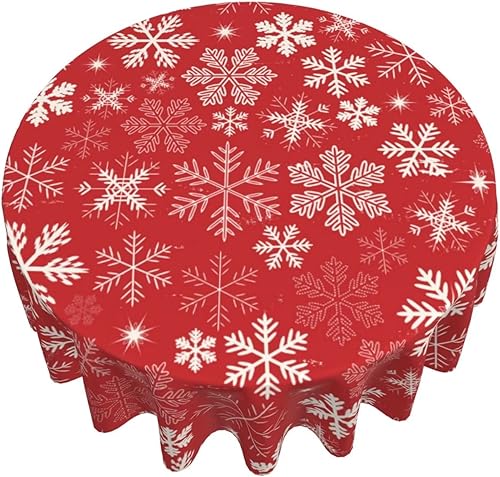 Miniatura 7 de Mantel redondo de Navidad de 60 pulgadas, mantel de copo de nieve, mantel rojo de Navidad, impermeable, de poliéster, para invierno, para el hogar,