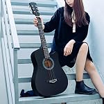 38'' Full Size Adult 6 Strings Cutaway Folk Acoustic Guitar for Students Beginners (Blue)