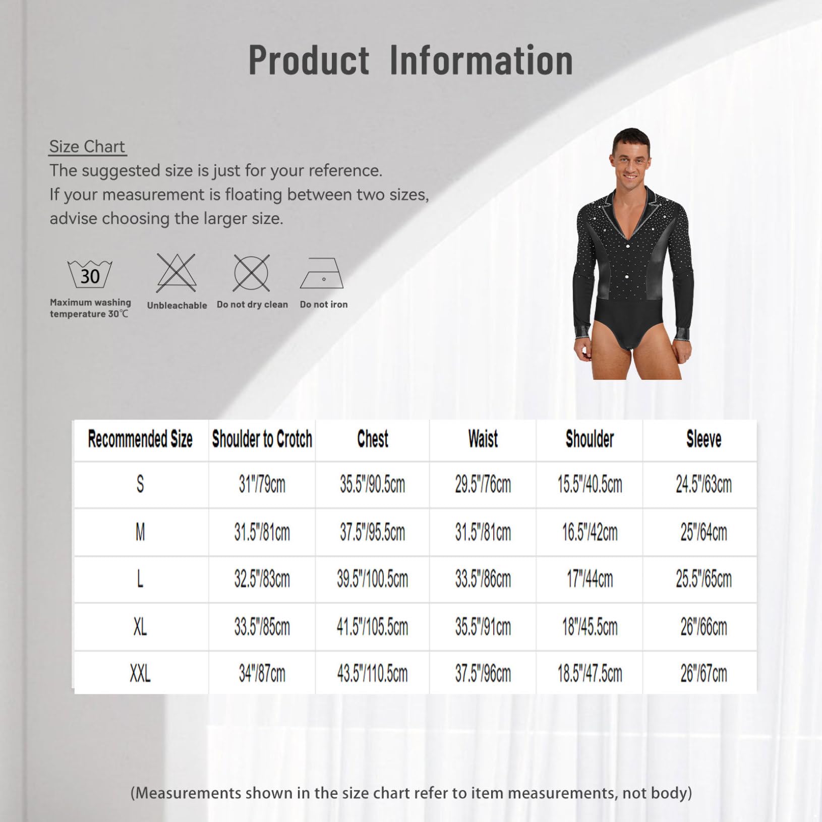 Freebily Maillot De Danza Latina Rumba para Hombre Body De Manga Larga con Cuello En V Leotardo De Gimnasia