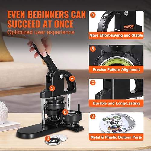 Miniatura 3 de VEVOR Fabricante de botones, 11.252.28 pulgadas (25322.283 in) 3 en 1 con 300 piezas de botón, kit de prensa de punzonado ergonómico con mango de