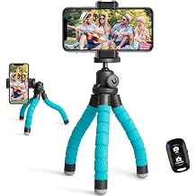 Ubeesize Portable Tripod Stand with Wireless Remote &amp; Clip, Flexible Phone Holder for Video Recording (Blue)