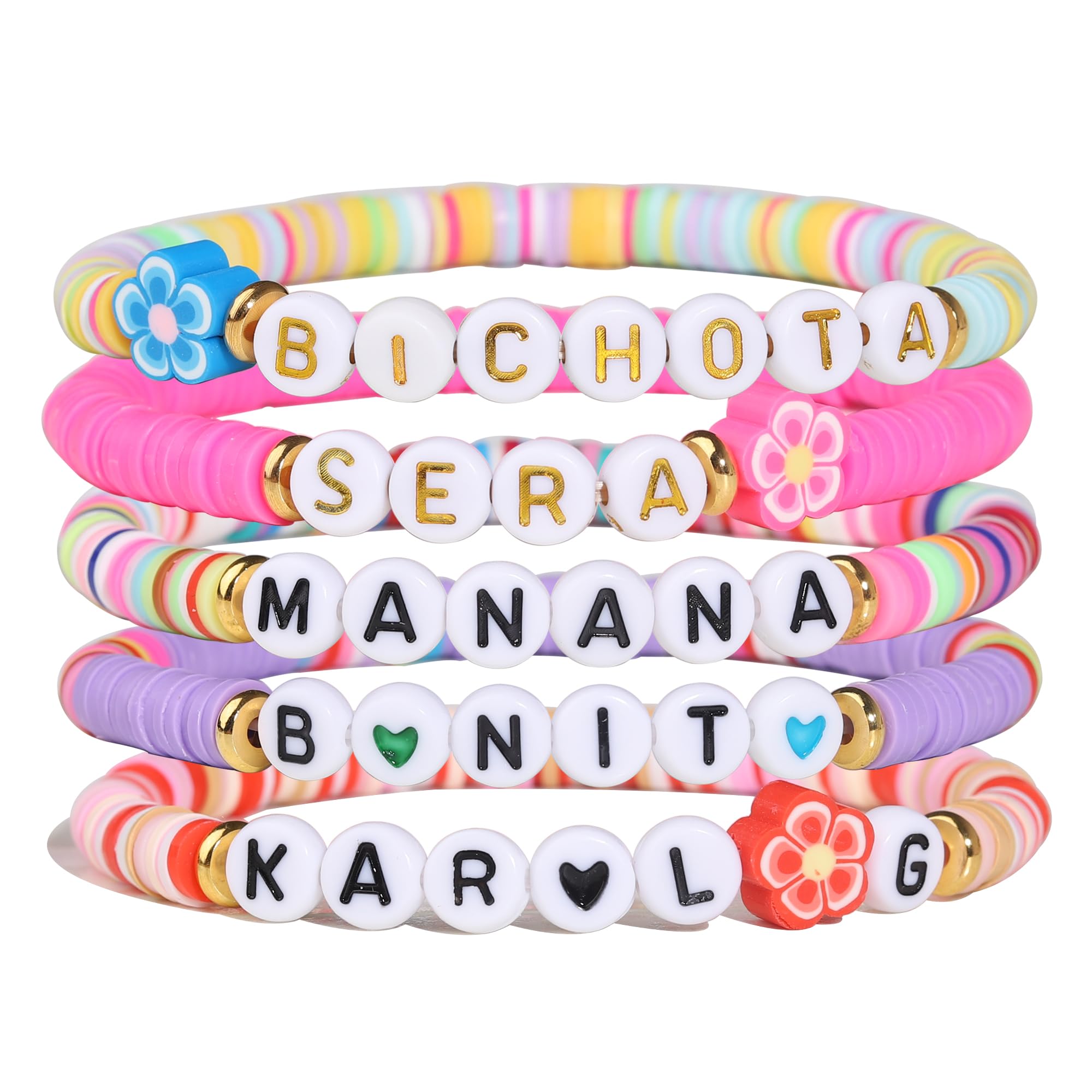 Korotho 5 Pcs Karol G Bracelets Manana Sera Bonito Bichota Karol G Jewelry Merch for Women Teen Girls, Karol Inspired Album Accessories Karol G Concert Outfits for Women Mañana Sera Bonito Merch Gift, Small, Brass, no gemstone