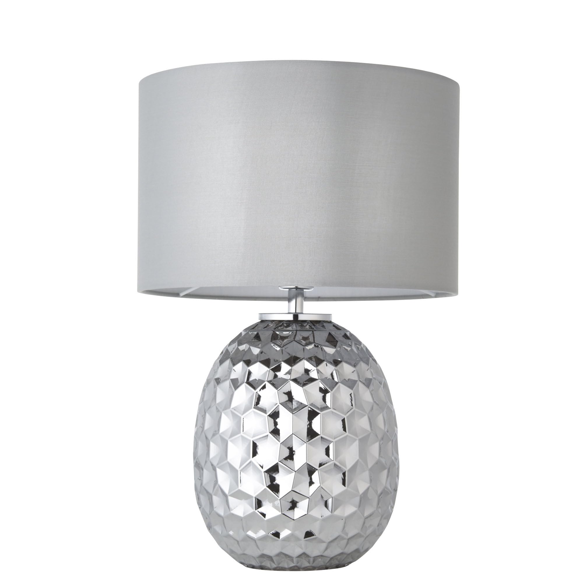 firstchoicelighting Modern Table Lamp or Bedside Light, Smokey Grey Tinted Glass, Height 41cm, Fabric Shade