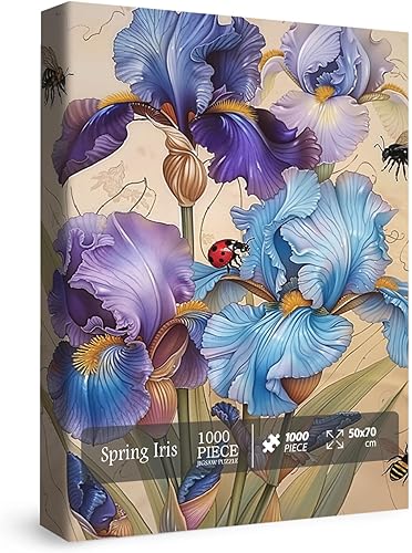 Miniatura 2 de Hermosos rompecabezas de flores de iris para adultos, 1000 piezas de naturaleza primaveral, rompecabezas de arte de plantas vintage, rompecabezas