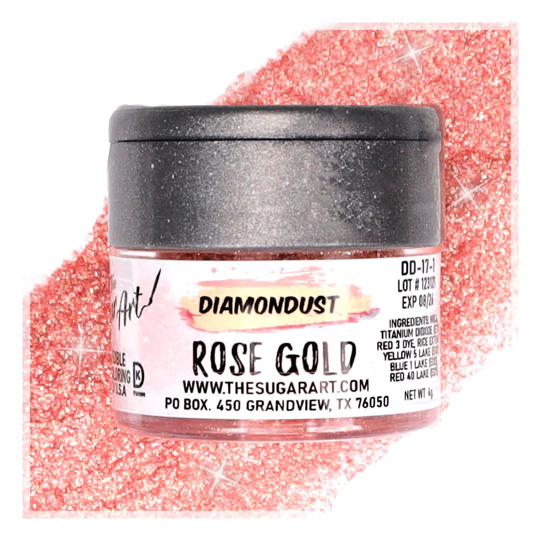 Rose Gold Edible Glitter for Drinks, Cocktails, Cake Decorating, Strawberries, Chocolates & More | No Taste | 4g | 100% Food-Safe | Kosher, Vegan, Gluten & Nut Free | DiamonDust by The Sugar Art