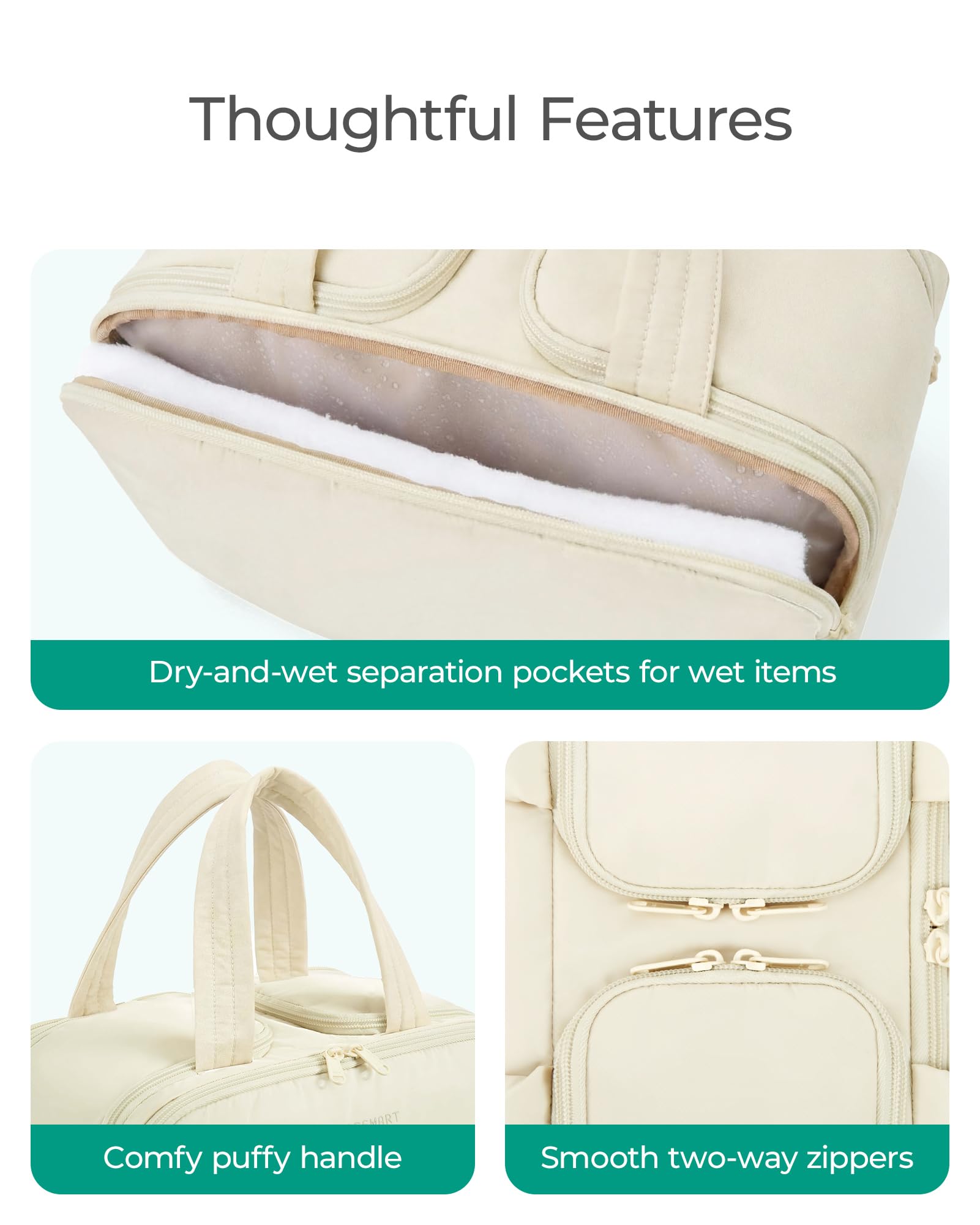 BAGSMART Borsa da viaggio per articoli da toeletta Puffy, grande, leggera, organizer per cosmetici con manico, per viaggi, accessori, essenziali, articoli da toeletta