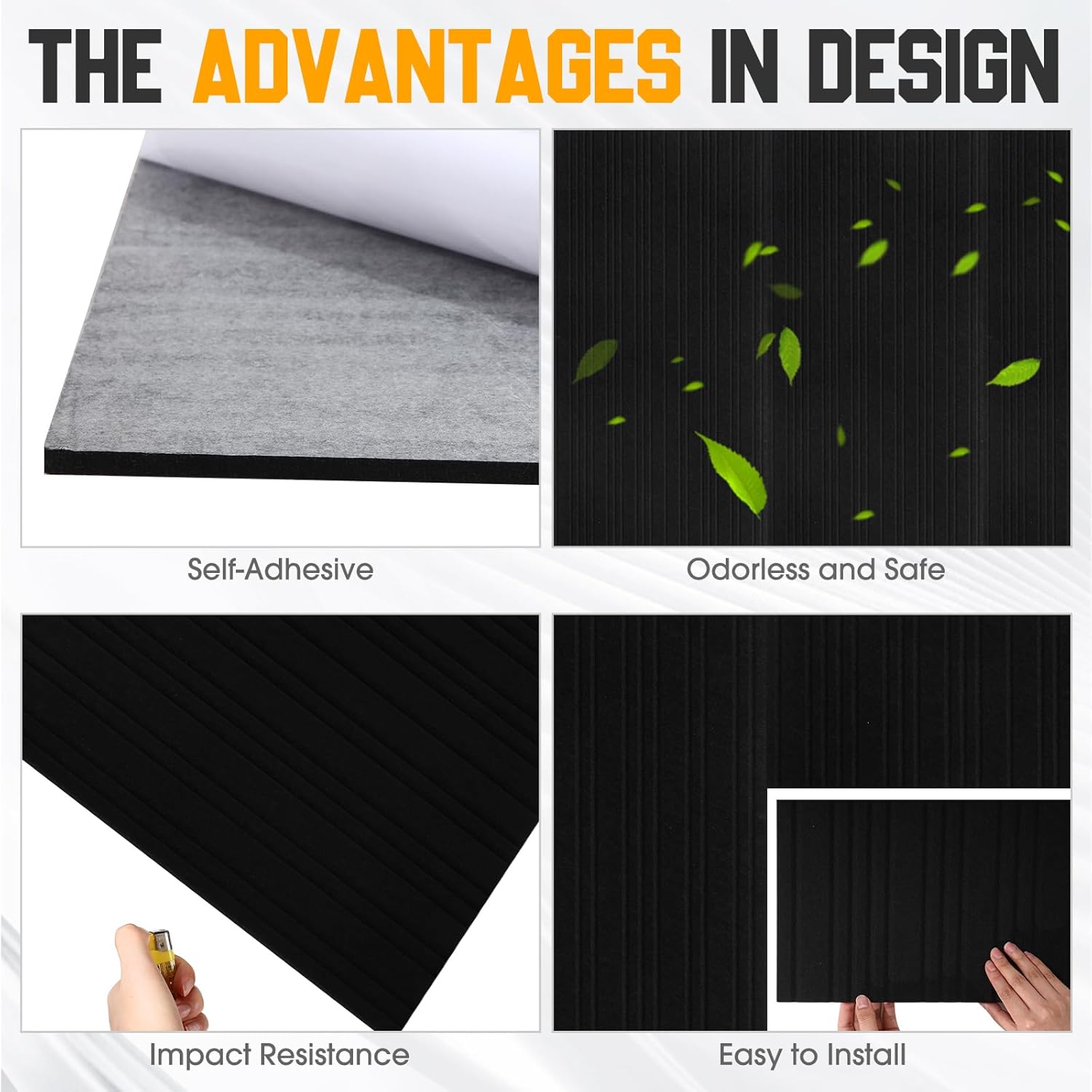 Woanger 5 Pack Large Acoustic Panels, 47 x 24 Inch Sound Dampening Self-adhesive Noise Absorbing Acoustical Wall Sound Proofing Panels for Home Studio Office Game Room(Black)