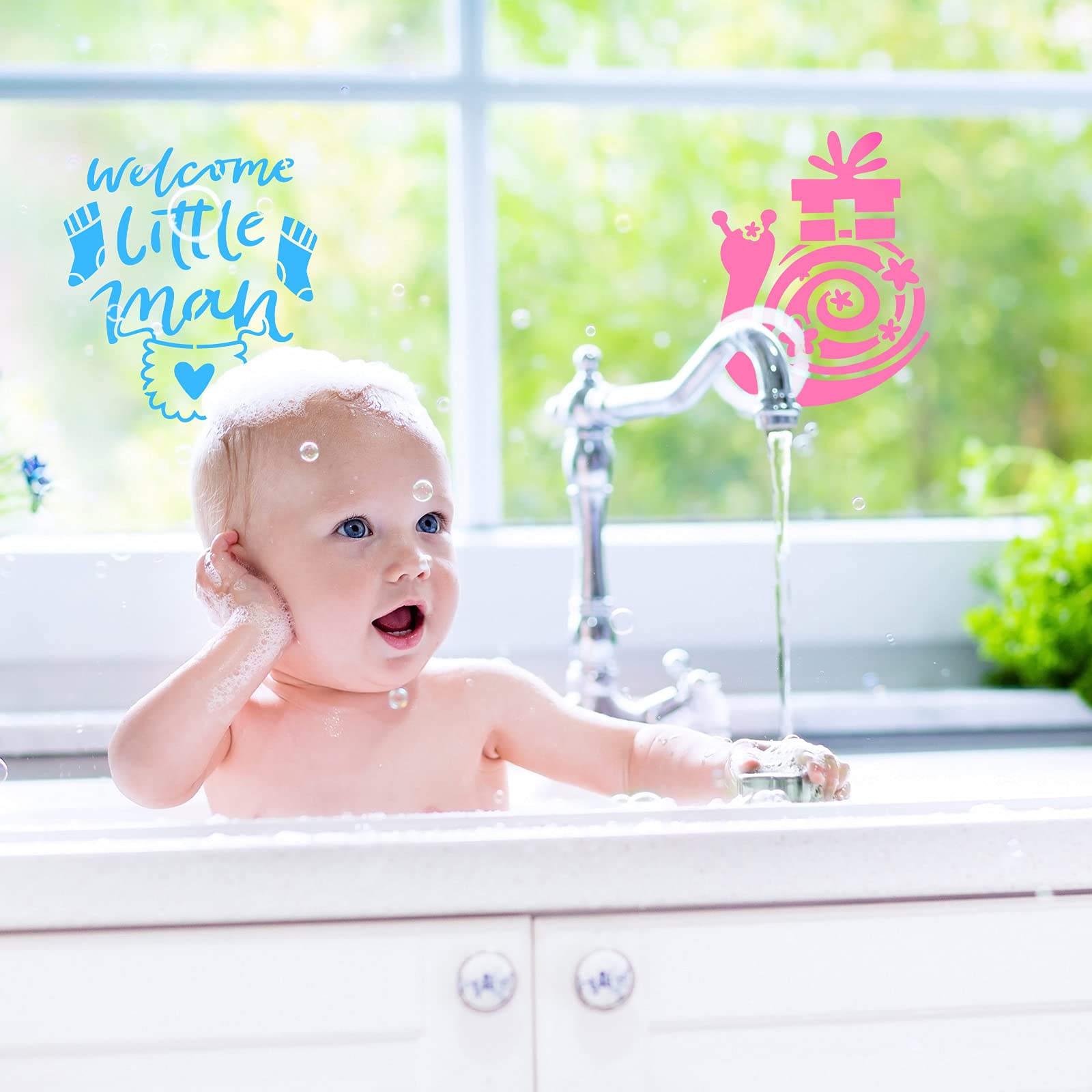 60 Stuks Baby Shower Stencils om te Schilderen, 7,62cm Onesie Decoratie Kit Baby Shower Gemengd Schattig Patroon Herbruikbaar Schildersjabloon voor Bodysuit Schoenen Slabbetjes Kleding