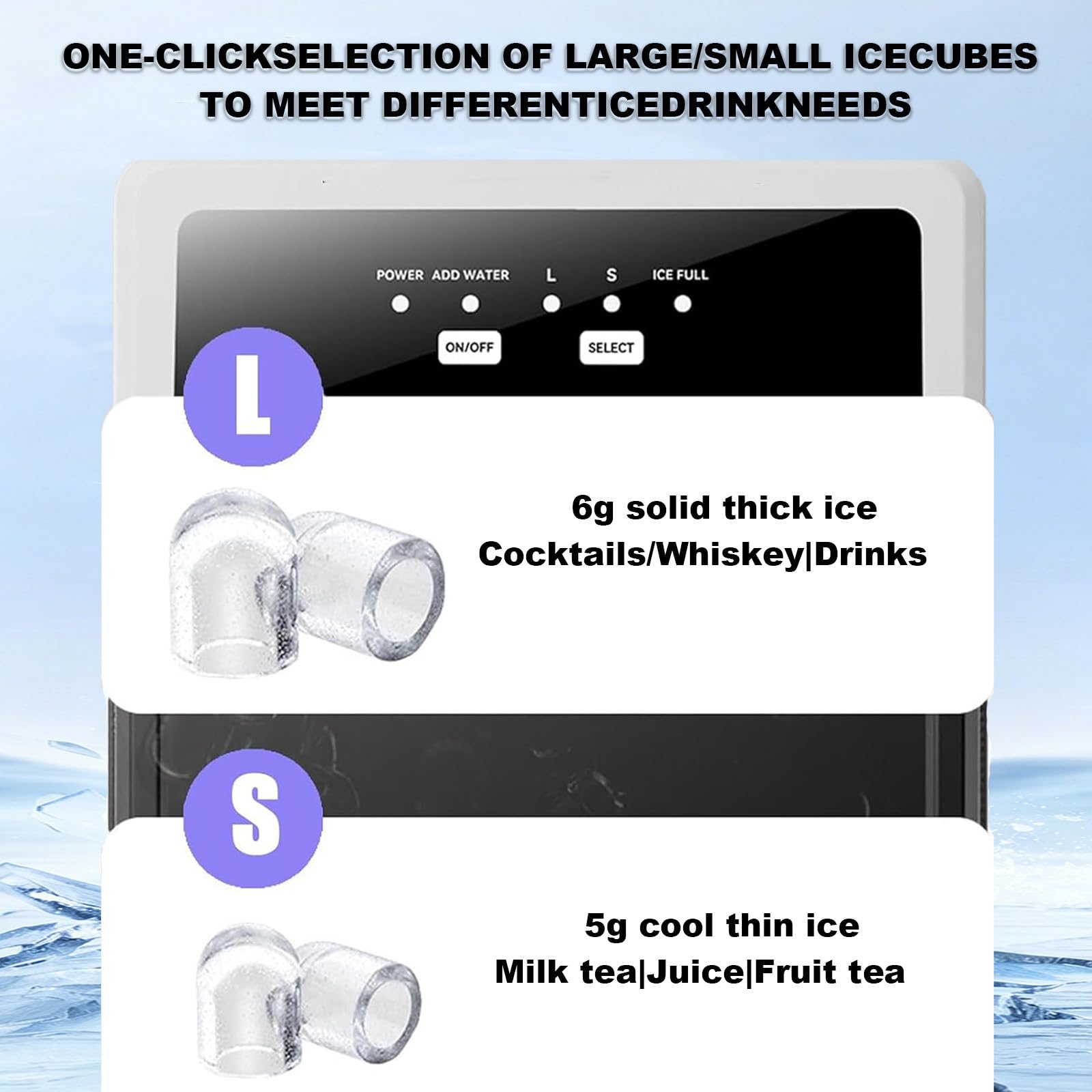 Fabricante de Hielo Portátil Doméstico para Encimera, Producción Diaria de 12,00 Kg, Incluye Cesta de Hielo Desmontable y Pala de Hielo para Bebidas en Hogar, Bar y Oficina