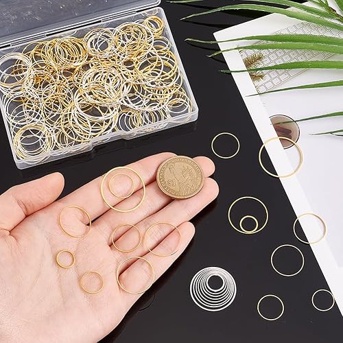 Miniatura 3 de PH PandaHall 240 dijes redondos de 8 tamaños de bisel con espalda abierta, colgante de marco hueco doradoplateado para aretes de resina, pulsera,