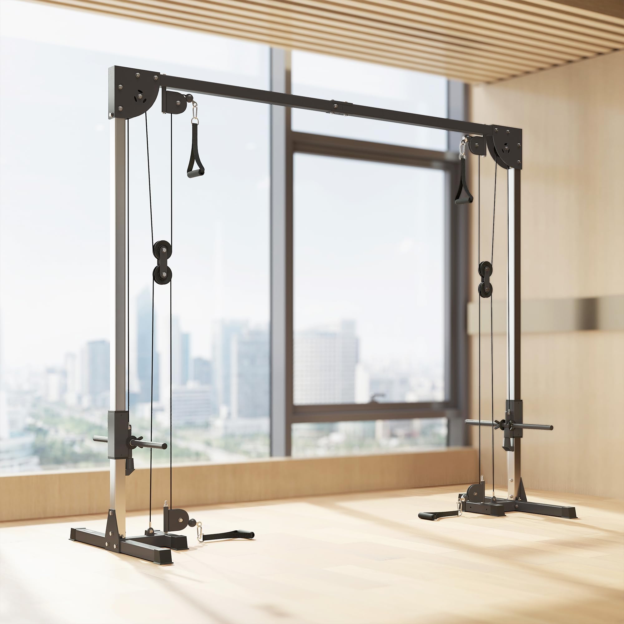 SPORTNOW Station de Musculation Double poulie Cable Crossover vis à vis, Charge Libre avec Poids 2 x 50kg - dim. 245L x 85l x 207H cm, en Acier, Noir