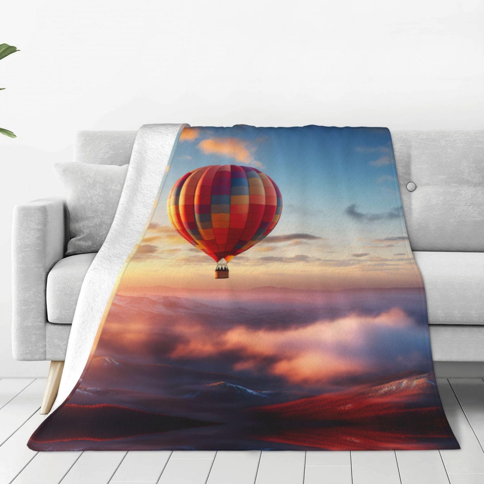 Zkyfll Black Hot Air Balloon Print Ultra-Soft Micro Flannel Throw Blanket,Cozy Flannel,Soft Warm, Fluffy Fuzzy,Gifts