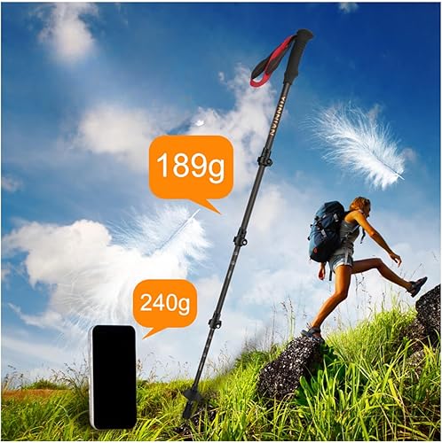 Vista 8 de Bastón de senderismo de fibra de carbono Bastón plegable ultraligero para senderismo con cerraduras ajustables de giro rápido y bolsa