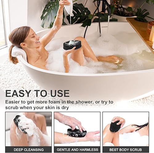 Miniatura 6 de Metene Exfoliante corporal de silicona con bucle, limpiador corporal para hombres y mujeres, esponja de silicona para ducha, suave para ducha y