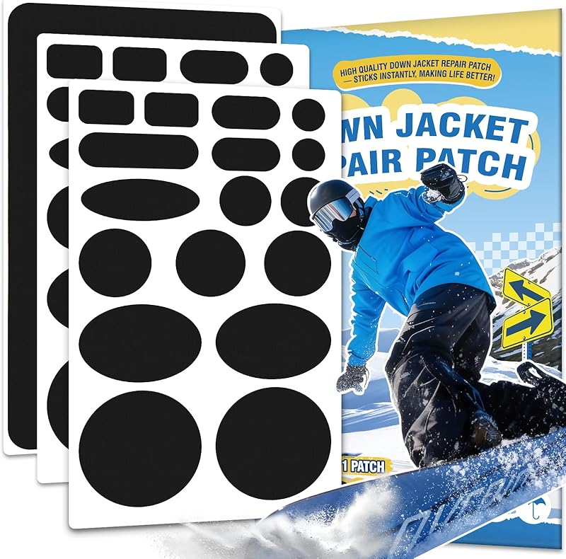 OAZ Patch Réparation Doudoune Noir, 35 pièces Patch Nylon Autocollant, Patches Autocollant Tissu Imperméable pour Vestes, tentes, Sac de couchages, Sac à Mains