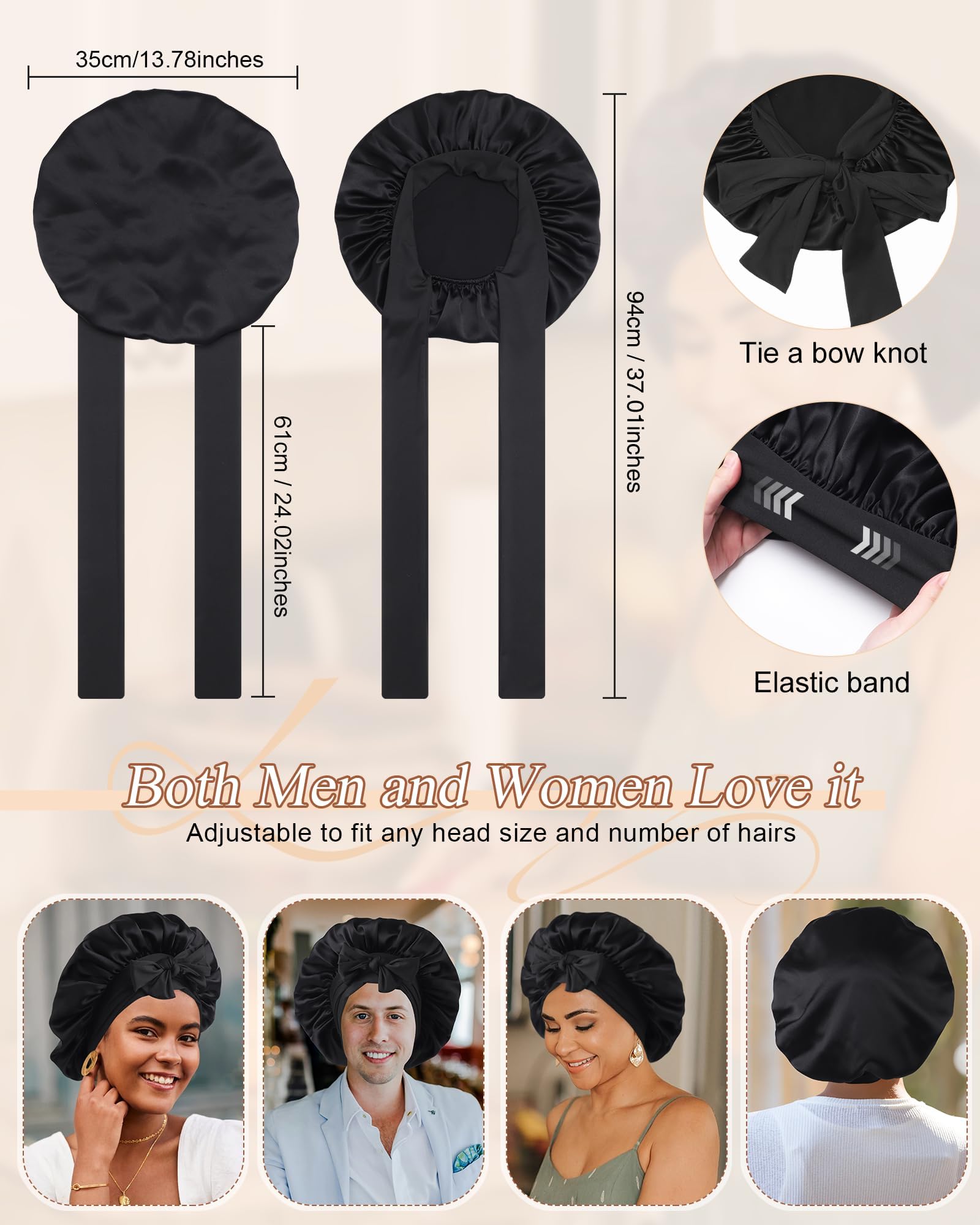 100% Silk Bonnet for Sleeping 19 Momme Pure Mulberry Silky Hair Wrap with Tie Band Stay On Head - Image 4