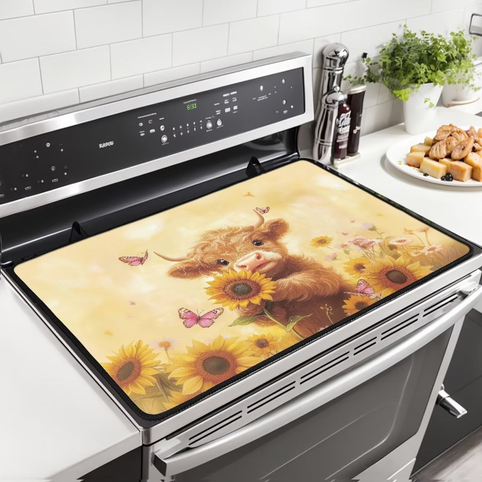 cow sunflower stove top covers mat for electric large - 3034x2134 heat resistant multi-functional counter protector soft polyester surface amp rubber dish drying mat