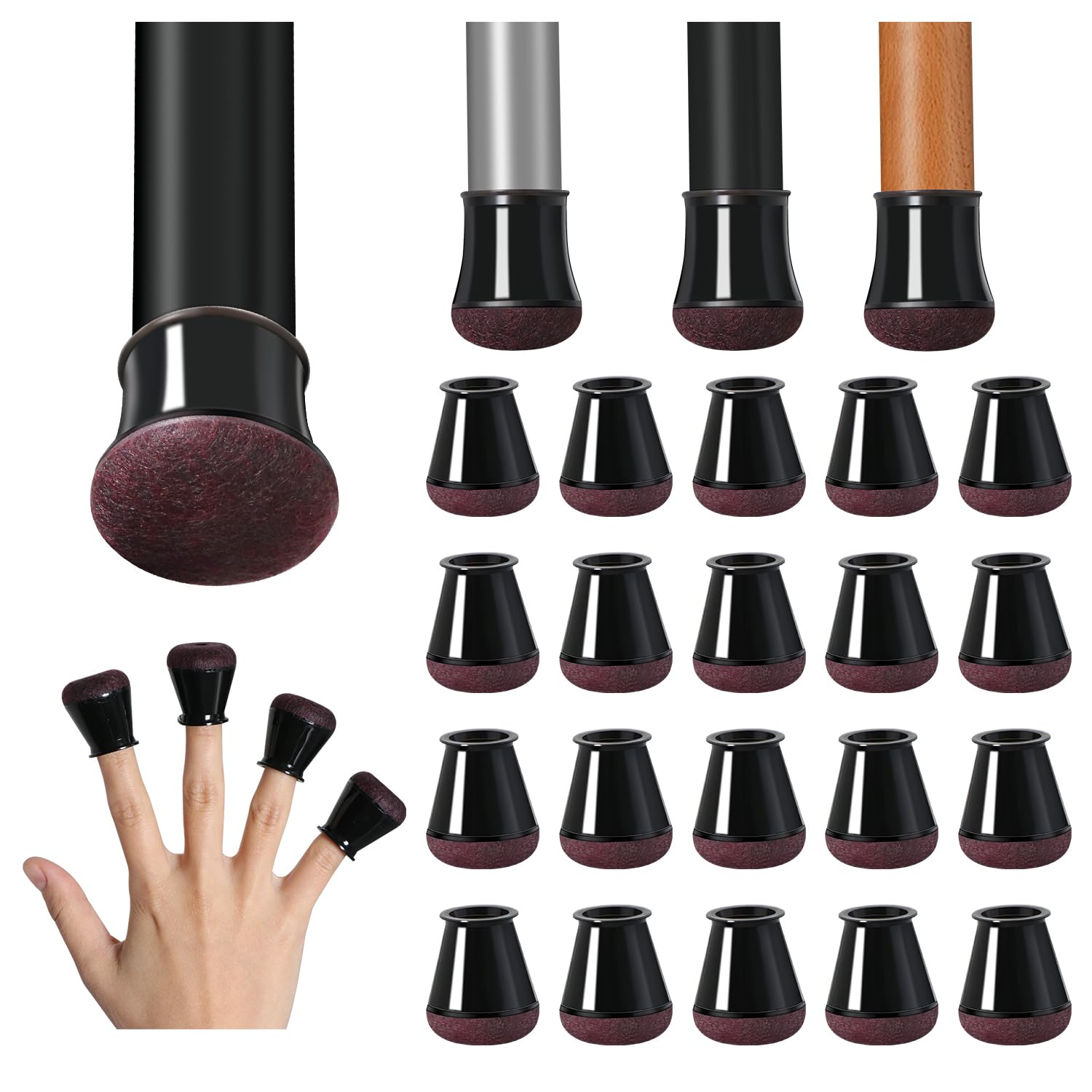 20 piezas Protector Patas Sillas Redondo, Protectores de Suelo para Patas de Silla, Silicona Tapas de Piernas de Silla Con almohadilla de Fieltro engrosada (Negro, Fit 14-20mm)