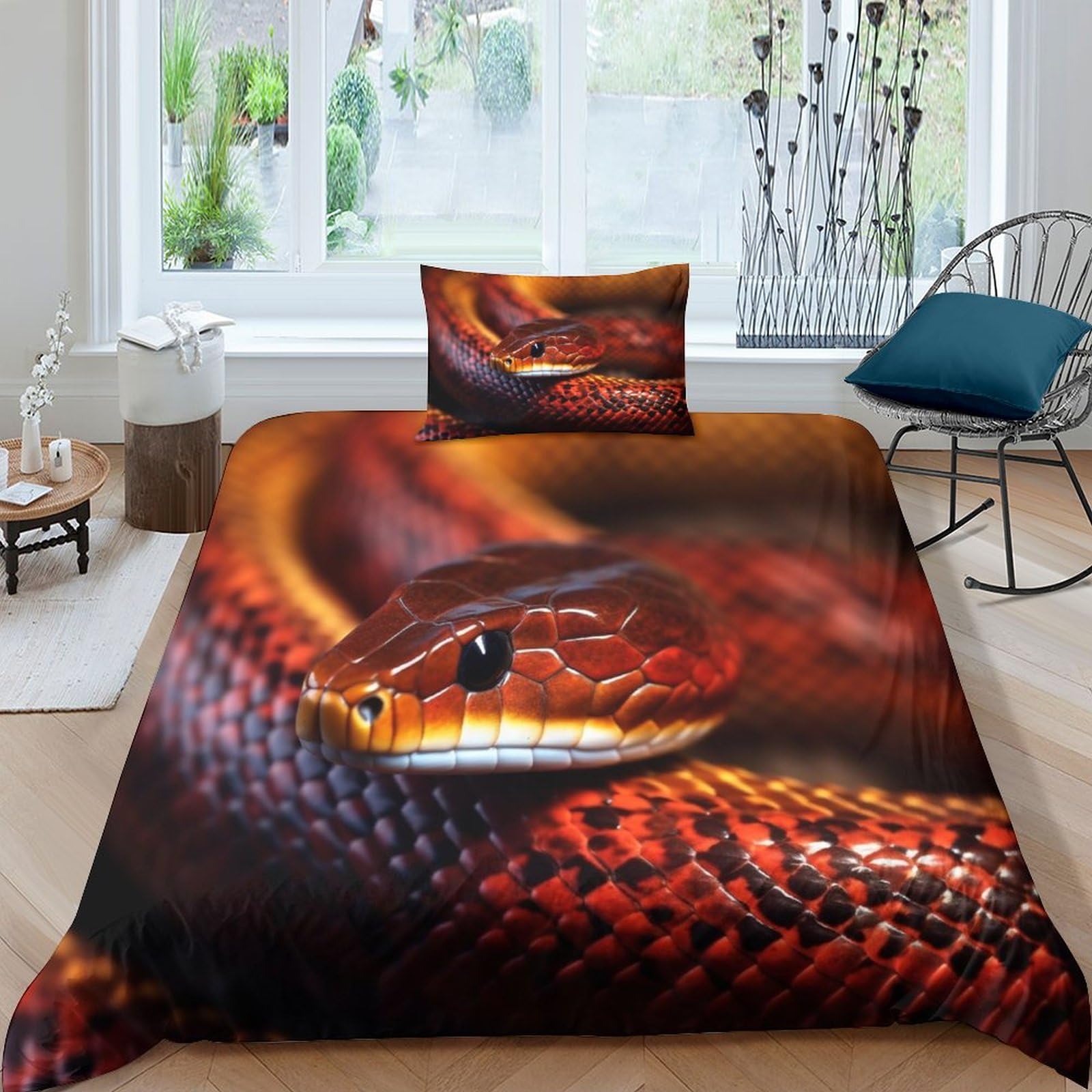 Housse de couette serpent 3D parure de lit zippée anti-plis