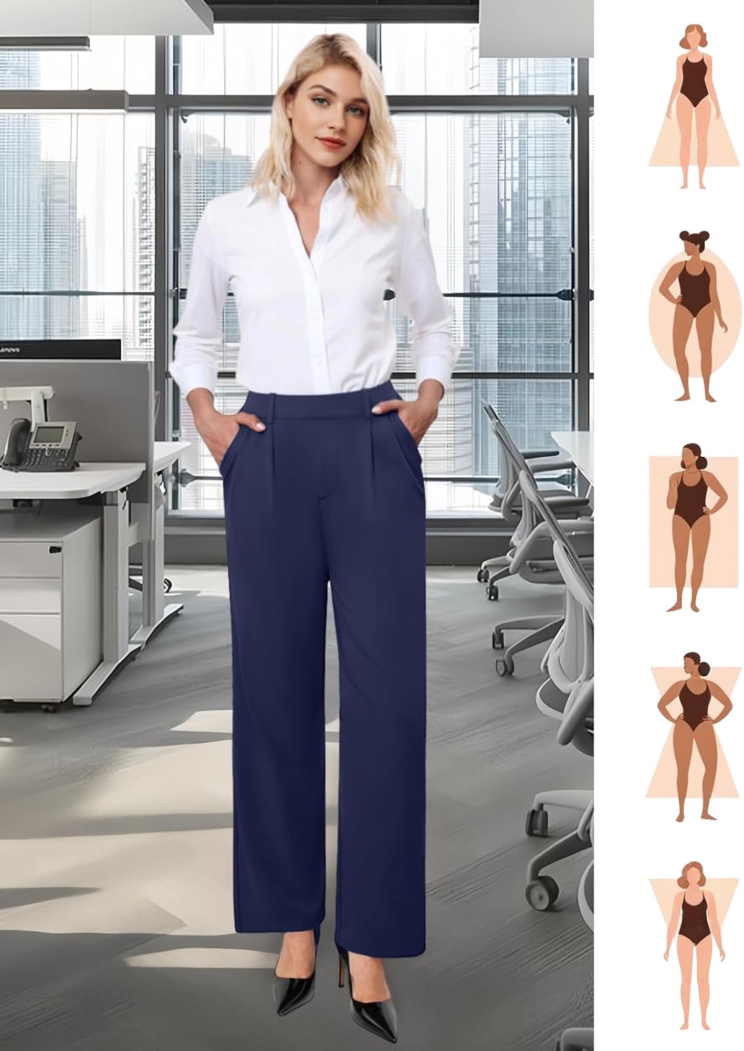 Womens Wide Leg Dress Pants Stretchy High Waisted Work Pants Business Casual Office Trousers with Pockets - Image 5