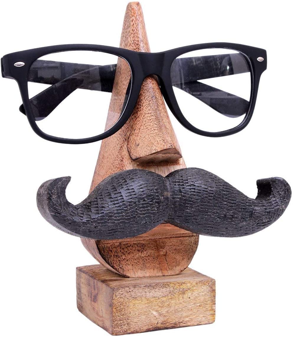 Belexy Nose Shaped Moustache Wooden Spectacle Holder, Eyewear Holder, Eyeglasses Holder, Spec Holder Stand, Quirky Display Stand for Desktop Decor - 6 inch