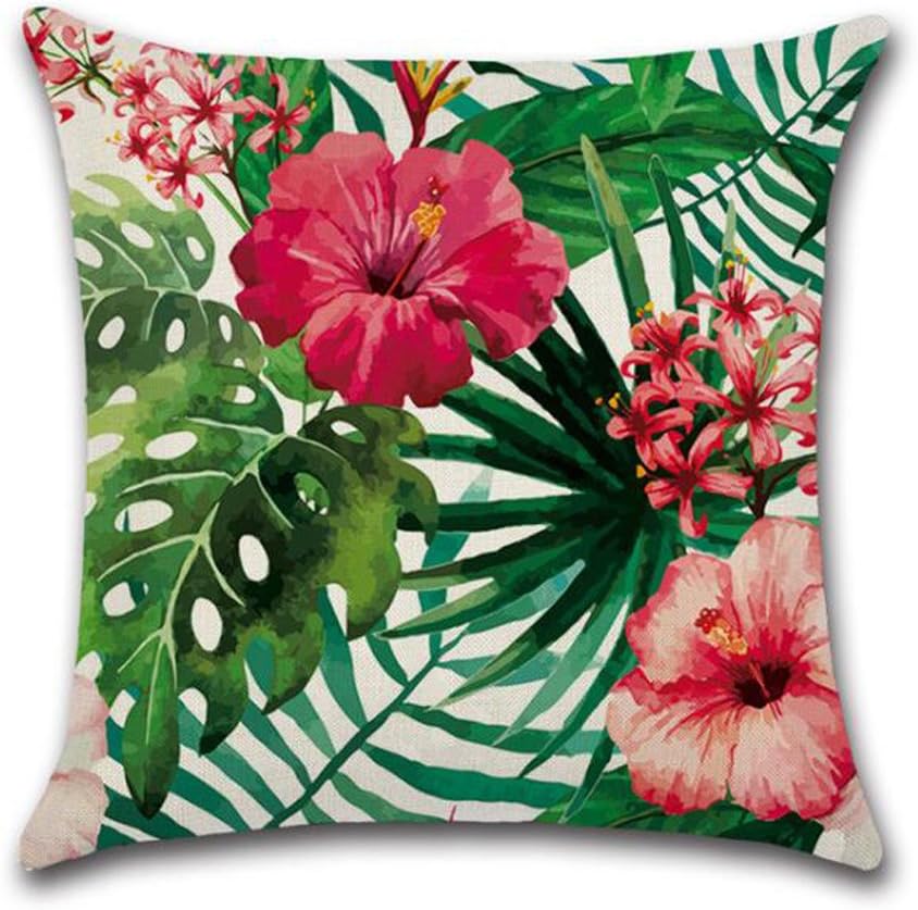 ULOVE LOVE YOURSELF Home Decorative Throw Pillow Covers Flamingo Pattern&Tropical Flower Leaves Cotton Linen Cushion Covers 18 X 18 Inch,4 Pack (Flamingo-1)
