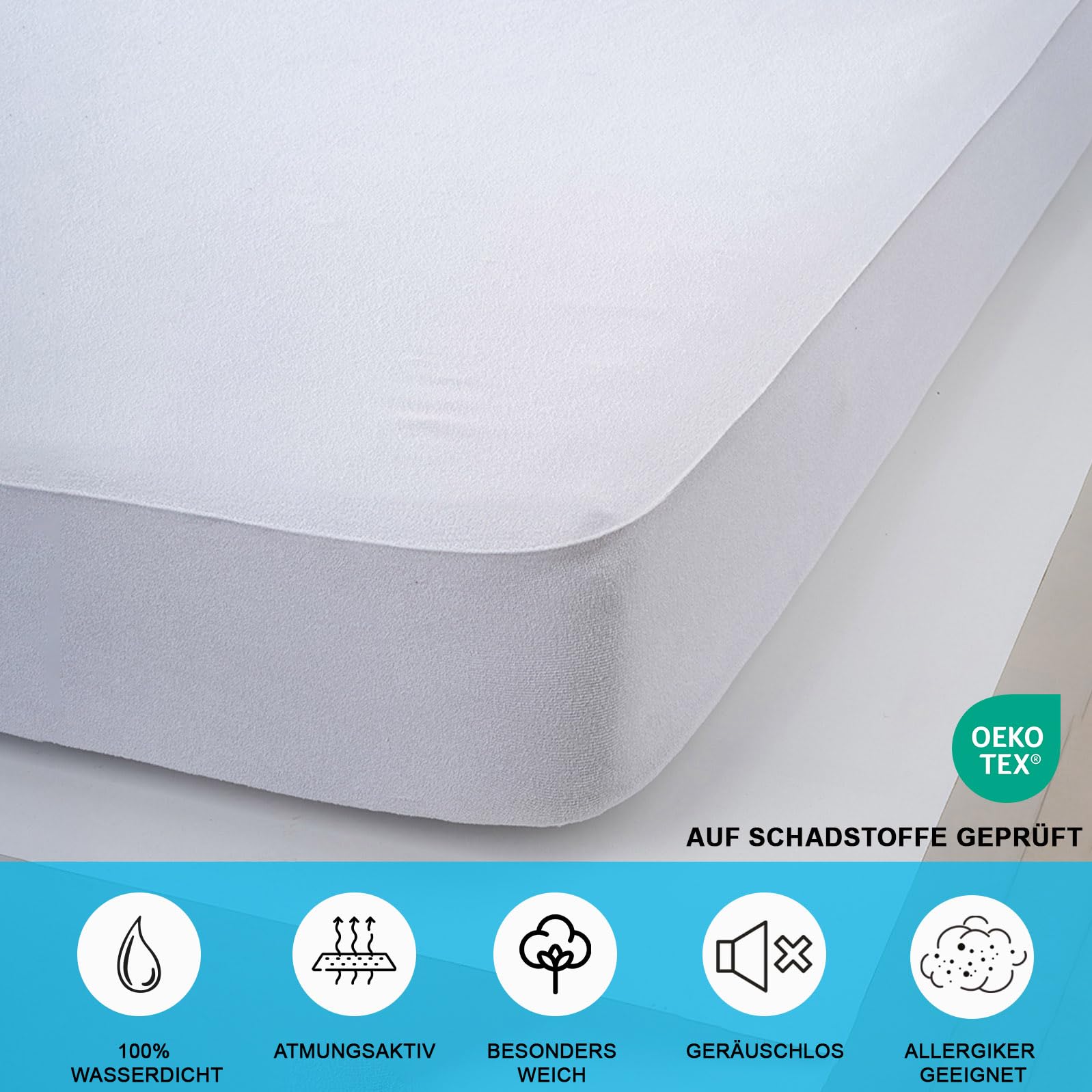Buymax Matratzenschoner 90x200 cm Wasserdicht, 2er-Set, wasserdichte Spannbettlaken ohne Knistern, Inkontinenzauflage Rundumgummi Atmungsaktiv Rundumbezug Anti-Milben Bezug waschbar